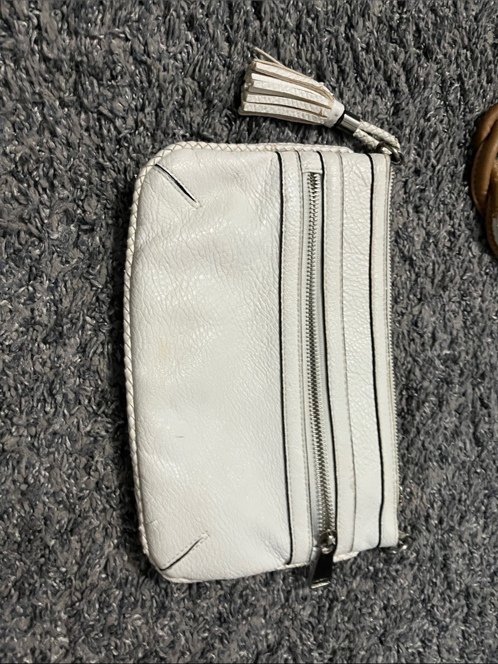 Merona White Leather Zip Wristlet with Tassel